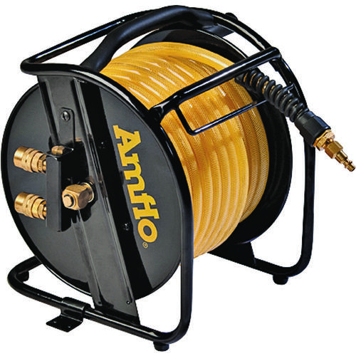 Amflo 545HR-RET Air Hose Reel, 3/8 in OD, 75 ft L, MNPT, 200 psi Pressure, Polyurethane, Gold