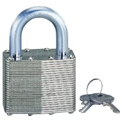 Padlock, Keyed Alike Key, Standard Shackle, 11/32 (8.7) in (mm) Dia Shackle, Steel Shackle Laminated/Nickel