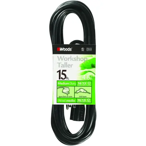 Woods 990261 CORD EXT OUTDOOR 16/3X15FT BLK
