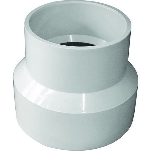 Reducing Coupling, 4 x 3 in, Hub, PVC, White, SCH 40 Schedule