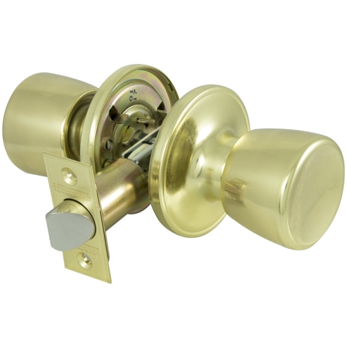 Door Knob, Knob Handle, Metal, Polished Brass, 2-3/8 to 2-3/4 in Backset, 44 x 57 mm Strike