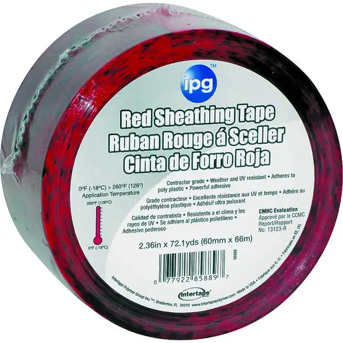 5560CNDR Sheathing Tape, 66 m L, 60 mm W, Polypropylene Backing, Black/Red