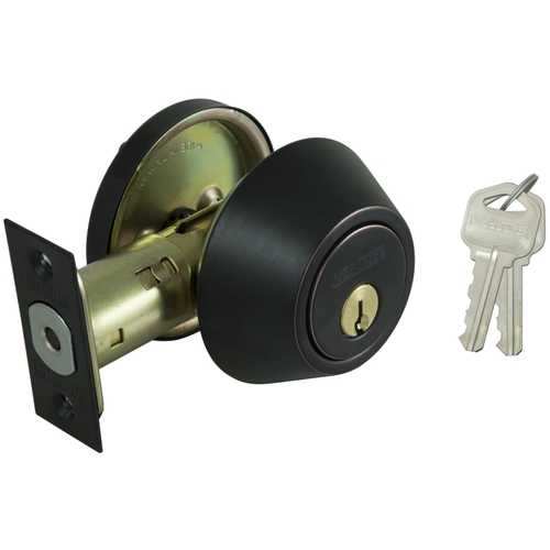 Deadbolt, 3 Grade, Aged Bronze, 2-3/8 to 2-3/4 in Backset, KW1 Keyway