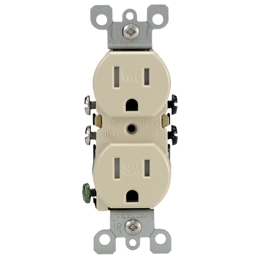 Duplex Receptacle, 2 -Pole, 15 A, 125 VAC, Push-In, Side Wiring, NEMA: 5-15R, Ivory