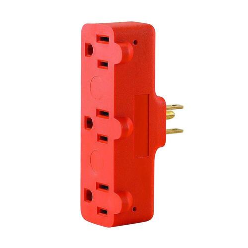 Triple Tap Outlet Adapter, 2 -Pole, 15 A, 125 V, 3 -Outlet, NEMA: NEMA 5-15R, Orange