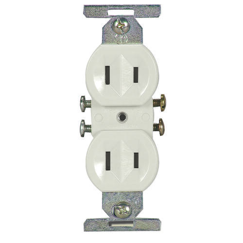 Eaton 736W-BOX Duplex Receptacle, 2 -Pole, 15 A, 125 V, Side Wiring, NEMA: 1-15R, White