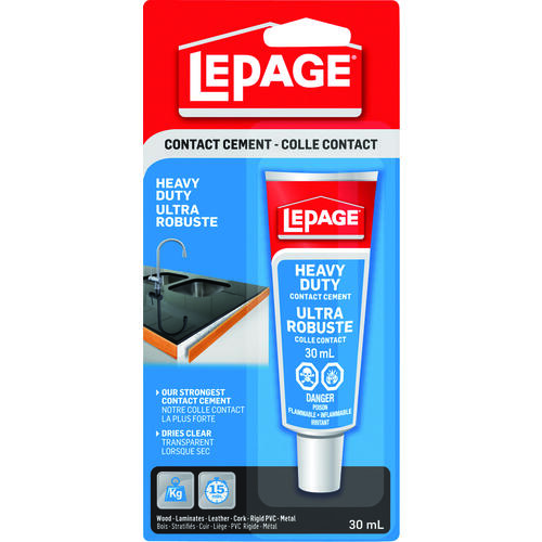 LePage 1504637 Heavy-Duty Contact Cement, Liquid, Solvent, Colorless, 30 mL Tube