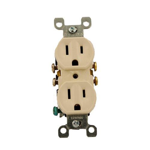 Duplex Receptacle, 2 -Pole, 15 A, 125 V, Push-In, Side Wiring, NEMA: 5-15R, Light Almond