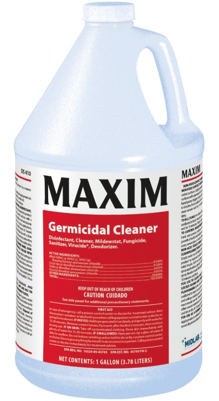 Maxim 041000-41 Germicidal Cleaner, 1 gal, Liquid, Lemon, Yellow