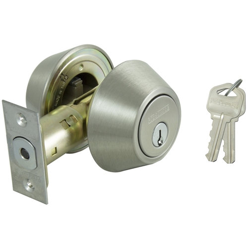 Deadbolt, 3 Grade, Stainless Steel, 2-3/8 to 2-3/4 in Backset, KW1 Keyway - pack of 3