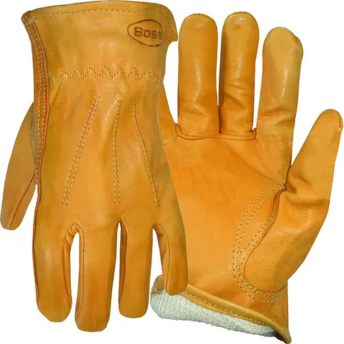 Boss 6133M Driver Gloves, M, Keystone Thumb, Open, Shirred Elastic Back Cuff, Cowhide Leather, Gold Pair
