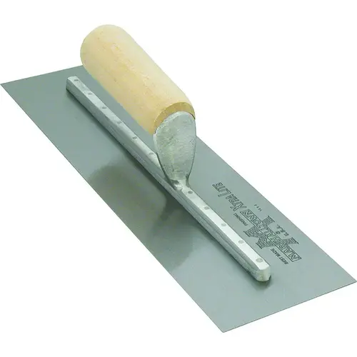 Finishing Trowel, 20 in L Blade, 4 in W Blade, Spring Steel Blade, Straight Handle, Wood Handle