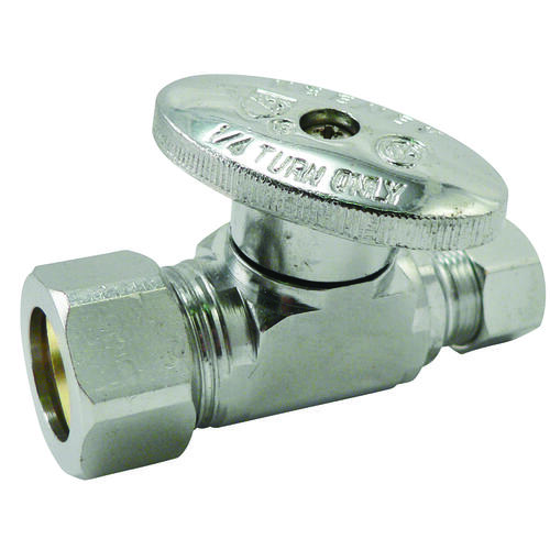 Shut-Off Valve, 5/8 x 3/8 in Connection, Compression, Brass Body Chrome