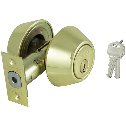 Deadbolt, 3 Grade, Polished Brass, 2-3/8 to 2-3/4 in Backset, KW1 Keyway - pack of 3