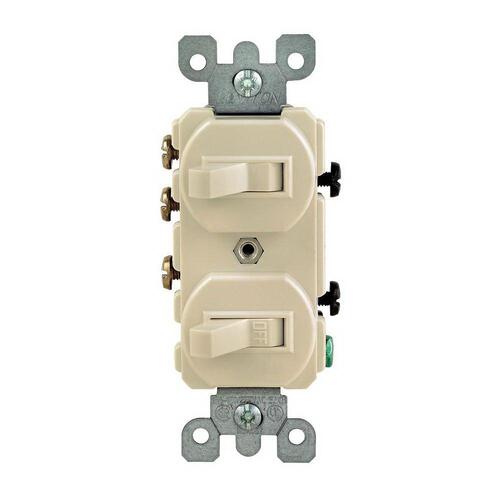 Traditional Duplex Toggle Switch, 15 A, 120/277 V, Lead Wire Terminal, Ivory