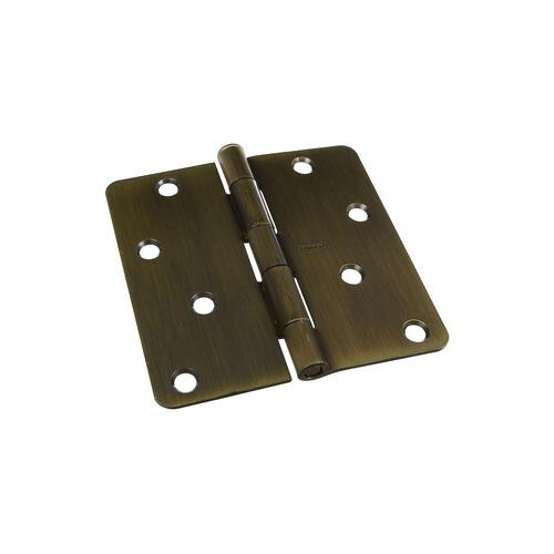 Door Hinge, 4 in H Frame Leaf, Cold Rolled Steel, Antique Brass, Non-Rising, Removable Pin