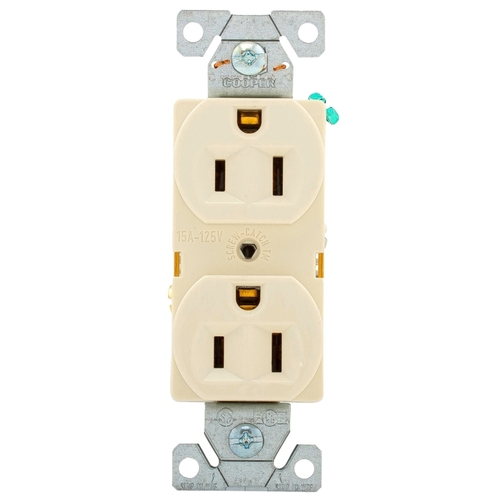 Duplex Receptacle, 2 -Pole, 15 A, 125 V, Back, Side Wiring, NEMA: 5-15R, Light Almond