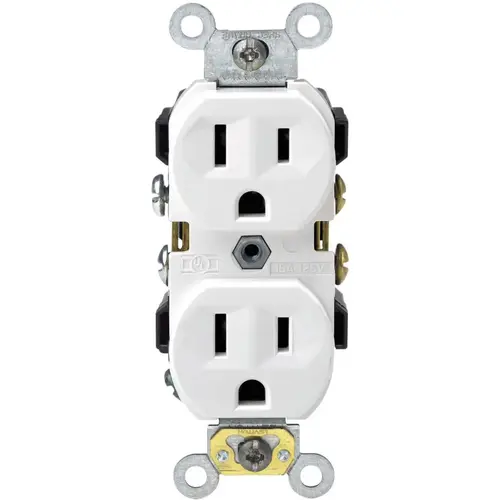 Duplex Receptacle, 2 -Pole, 15 A, 125 V, Side Wiring, NEMA: 5-15R, White