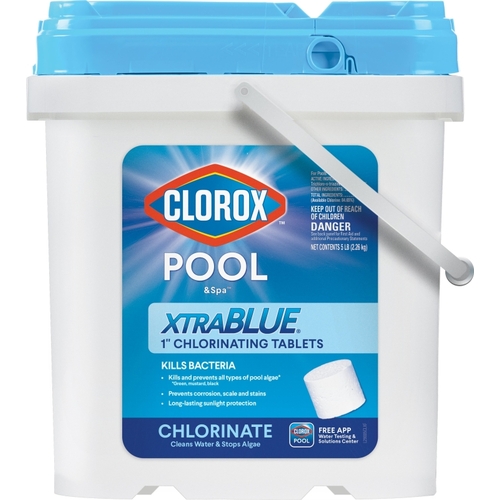 CLOROX 29005CLX POOL & Spa XtraBlue Chlorinating Tablet, Solid, Chlorine, 5 lb Bucket