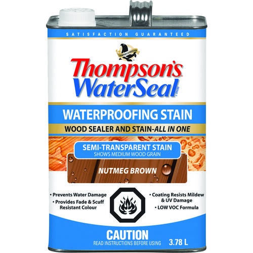 Thompson's Waterseal THC017204-16-XCP4 Wood Stain and Sealant, Semi-Transparent, Nutmeg Brown, 3.78 L - pack of 4
