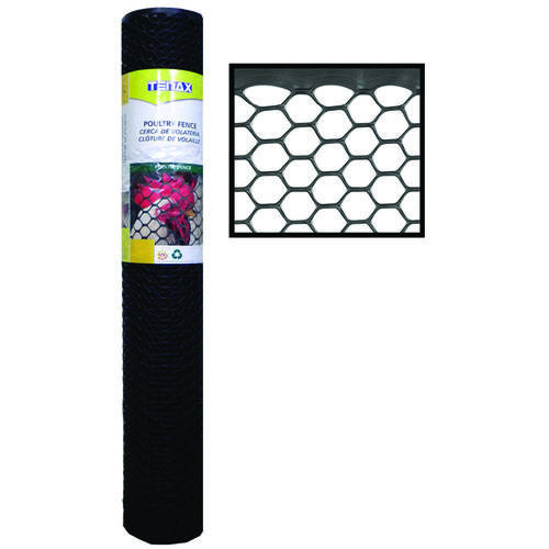 Poultry Fence, 50 ft L, 4 ft W, 3/4 x 3/4 in Mesh, Plastic, Black