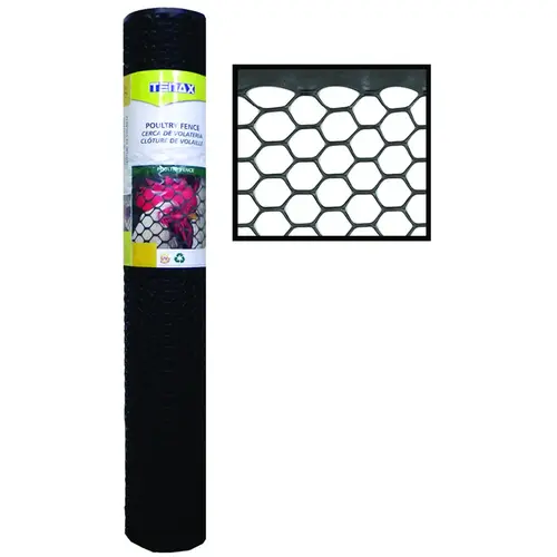 Tenax 72120346 Poultry Fence, 50 ft L, 4 ft W, 3/4 x 3/4 in Mesh, Plastic, Black