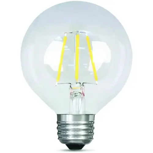 LED Lamp, Globe, G25 Lamp, 40 W Equivalent, E26 Lamp Base, Dimmable, Clear, Daylight Light