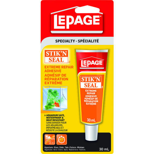 LePage 1366092 Stik'N Seal - 30ML Extreme Repair Adhesive, Clear, 30 mL Carded Tube