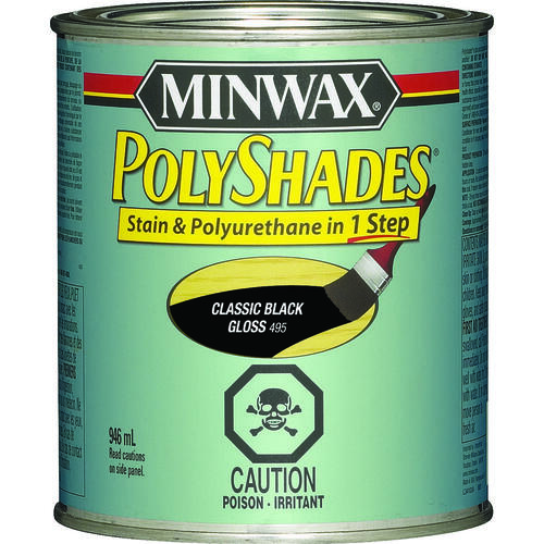 PolyShades Stain and Polyurethane Varnish, Gloss, Classic Black, Liquid, 946 mL