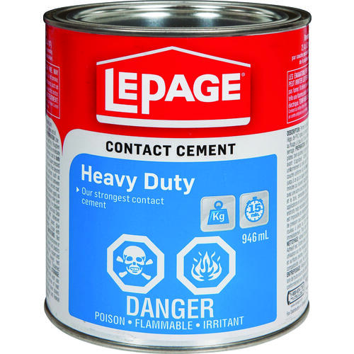 LePage 1504725 Heavy-Duty Contact Cement, Liquid, Solvent, Tan/Yellow, 500 mL Can