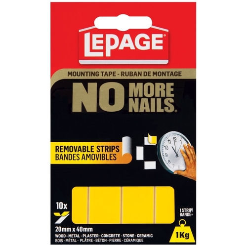 LePage 1873073 No More Nails Mounting Tape, 40 mm L, 20 mm W, White