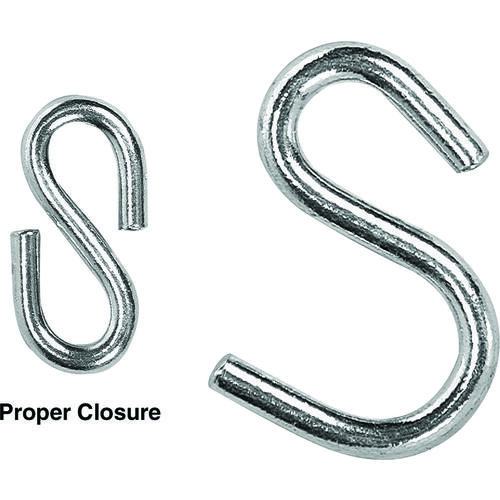 S-Hook, 35 lb Working Load, 0.187 in Dia Wire, Low Carbon Steel, Zinc - pack of 50