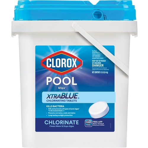 CLOROX 24212CLX POOL & Spa XtraBlue 23012CLX Chlorinating Tablet, Solid, Chlorine, 12 lb White