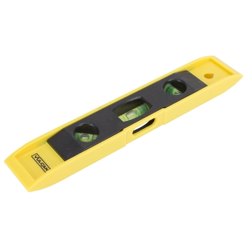 Torpedo Level, 9 in L, 3-Vial, 1-Hang Hole, Magnetic, Plastic Yellow