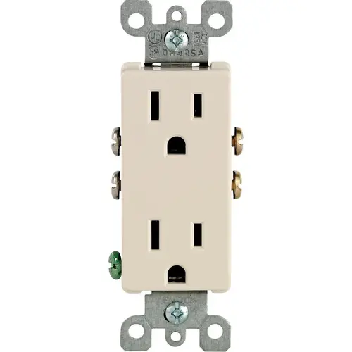 Duplex Receptacle, 2 -Pole, 15 A, 125 V, Push-In, Side Wiring, NEMA: 5-15R, Light Almond