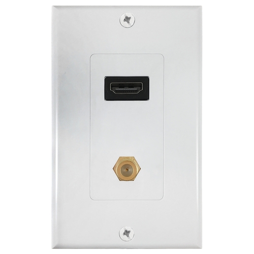 Zenith VW3001HD2C HDMI and Coaxial Wallplate, 7-1/2 in L, 3-3/4 in W, 1 -Gang, Plastic, White, Flush Mounting