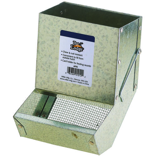 Small Animal Feeder with Sifter Bottom, Steel, Galvanized, Wire Hook Mounting