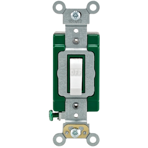 03032-2WS Toggle Switch, 30 A, 120/277 VAC, Back and Side Terminal, Thermoplastic Housing Material, White