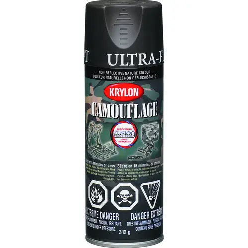 Camouflage Spray Paint, Ultra-Flat, Brown, 11 oz, Aerosol Can