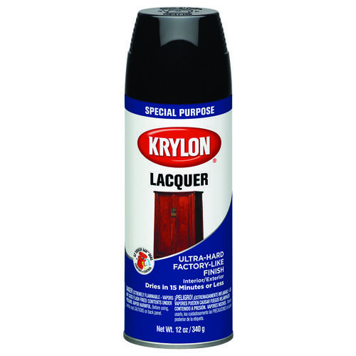 KRYLON K07030777 Lacquer Spray, Gloss, Black, 12 oz, Aerosol Can
