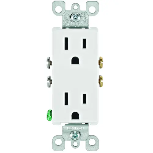 Duplex Receptacle, 2 -Pole, 15 A, 125 V, Push-In, Side Wiring, NEMA: 5-15R, White