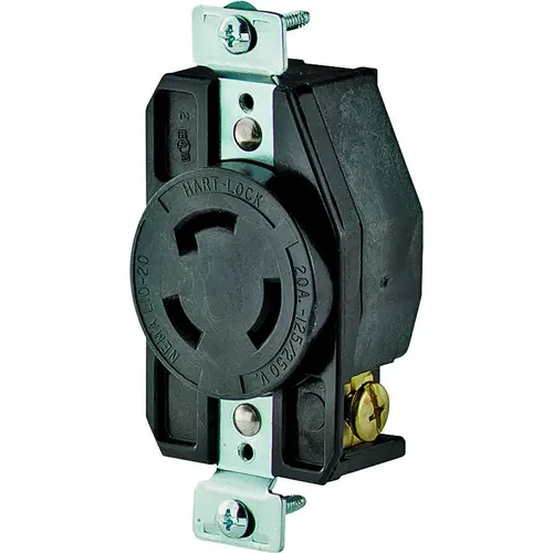 AHL/CWL1020R Single Receptacle, 3 -Pole, 125/250 V, 20 A, Back and Side Wiring, Black