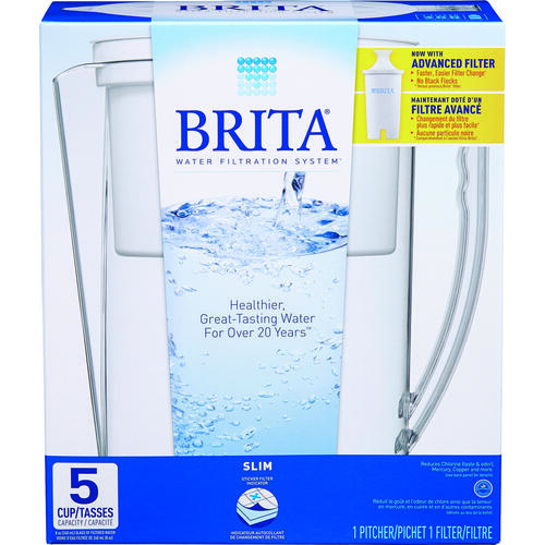 BRITA 642629CDN1 Slim Series 642629FRM1 Water Filter Pitcher, Plastic, White