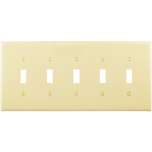 Wallplate, 10-1/2 in L, 4.88 in W, 5 -Gang, Polycarbonate, Ivory, High-Gloss