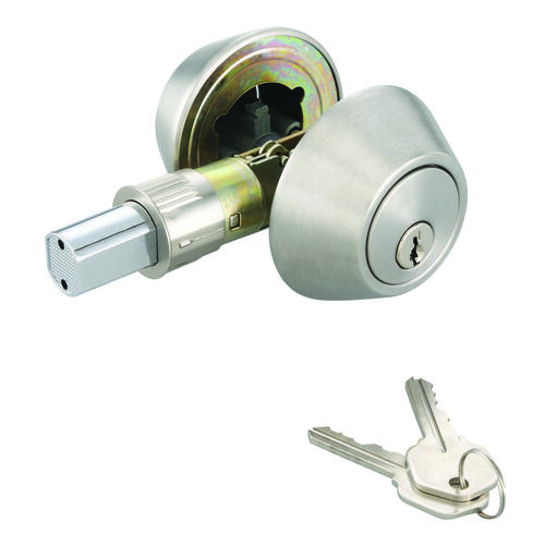 Deadbolt, 3 Grade, Stainless Steel, 2-3/8 to 2-3/4 in Backset, KW1 Keyway - pack of 3