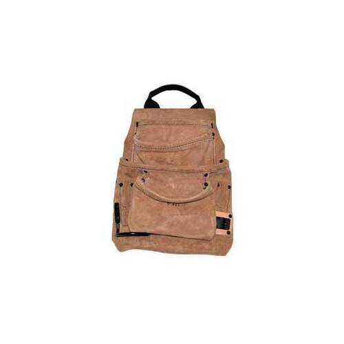 Kuny's AP-923T Tool Works Series Nail and Tool Bag, 16-3/4 in W, 16-3/4 in D, 10 in H, 10-Pocket, Suede Leather, Tan