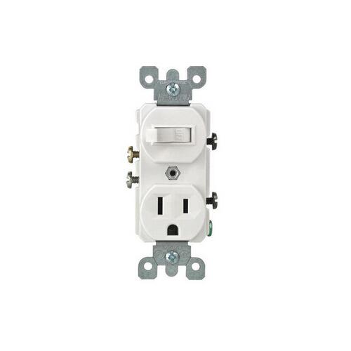 Duplex Combination Switch/Receptacle, 120 V Switch, 125 V Receptacle, 1-Pole, 14 to 12 AWG