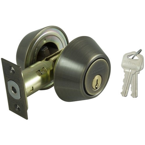 Deadbolt, 3 Grade, Antique Brass, 2-3/8 to 2-3/4 in Backset, KW1 Keyway - pack of 12