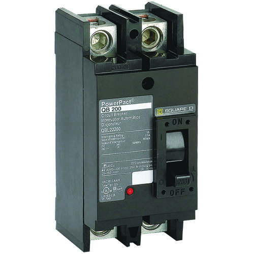 Circuit Breaker, Type QBL, 200 A, 2 -Pole, 240 V, Plug Mounting, Black