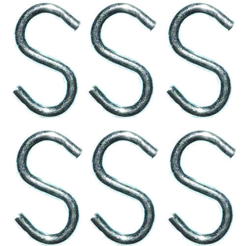 ProSource LR-378-PS S-Hook, 10 lb Working Load, 5/64 in Dia Wire, Steel, Zinc Silver - pack of 6